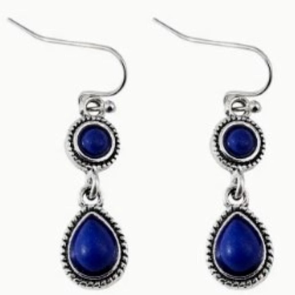 Retro Teardrop & Round Blue Synthetic Gems Dangle Earrings Zinc Alloy / Iron